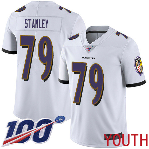 Baltimore Ravens Limited White Youth Ronnie Stanley Road Jersey NFL Football 79 100th Season Vapor Untouchable
